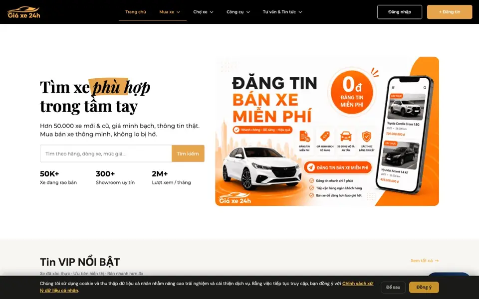 Giaxe24h car marketplace homepage